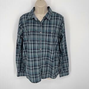 Carhartt Blue Plaid Shirt Womens Sz S (4/6) Long Sleeve Button Front Cotton